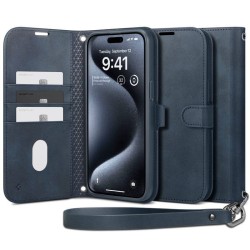 Husa cu snur Spigen Wallet S Pro compatibila cu iPhone 15 Pro Max Navy Blue