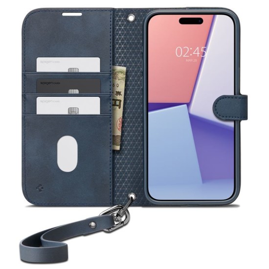 Husa cu snur Spigen Wallet S Pro compatibila cu iPhone 15 Pro Max Navy Blue (iPhone 15 Pro Max, ACS06606) by www.silkase.ro