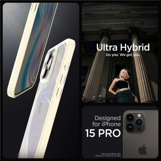 Husa Spigen Ultra Hybrid compatibila cu iPhone 15 Pro Beige (Spigen, iPhone 15 Pro) by www.silkase.ro Husa Spigen Ultra Hybrid compatibila cu iPhone 15 Pro Beige (iPhone 15 Pro, ACS06712) by www.silkase.ro
