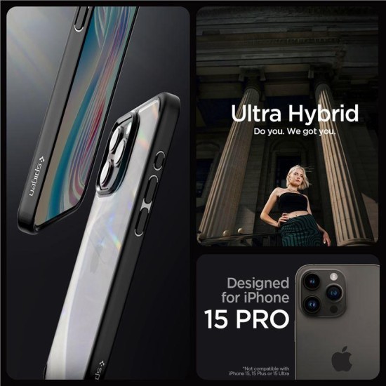 Husa de protectie hibrida Spigen Ultra Hybrid pentru iPhone 15 Pro, negru mat (iPhone 15 Pro, ACS06713) by www.silkase.ro
