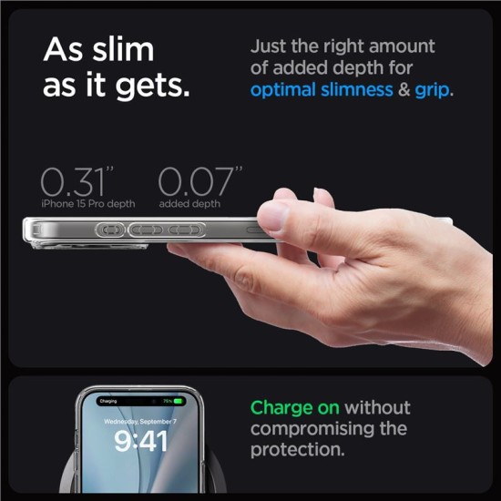 Husa pentru iPhone 15 Pro, Spigen, Policarbonat, Transparent (iPhone 15 Pro, ACS06720) by www.silkase.ro