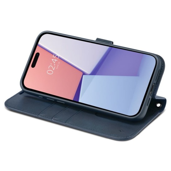 Husa cu snur Spigen Wallet S Pro compatibila cu iPhone 15 Pro Navy Blue (iPhone 15 Pro, ACS06741) by www.silkase.ro