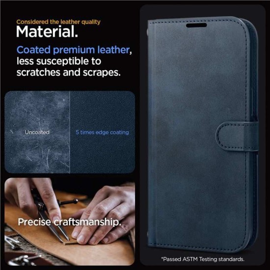 Husa cu snur Spigen Wallet S Pro compatibila cu iPhone 15 Pro Navy Blue (iPhone 15 Pro, ACS06741) by www.silkase.ro