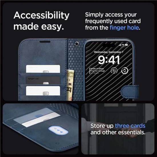 Husa cu snur Spigen Wallet S Pro compatibila cu iPhone 15 Pro Navy Blue (iPhone 15 Pro, ACS06741) by www.silkase.ro