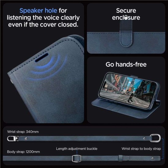 Husa cu snur Spigen Wallet S Pro compatibila cu iPhone 15 Pro Navy Blue (iPhone 15 Pro, ACS06741) by www.silkase.ro