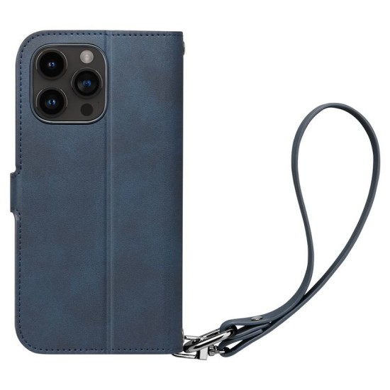 Husa cu snur Spigen Wallet S Pro compatibila cu iPhone 15 Pro Navy Blue (iPhone 15 Pro, ACS06741) by www.silkase.ro
