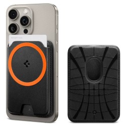 Portofel magnetic telefon Spigen compatibil cu Apple, Piele ecologica, Negru