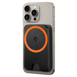 Portofel magnetic telefon Spigen compatibil cu Apple, Piele ecologica, Negru