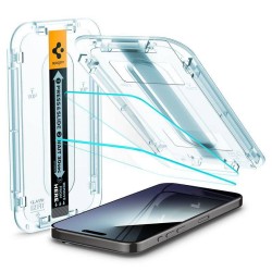 Set 2 folii sticla cu sistem de montare Case friendly Spigen GLAStR EZ FIT compatibil cu iPhone 15 Pro Max