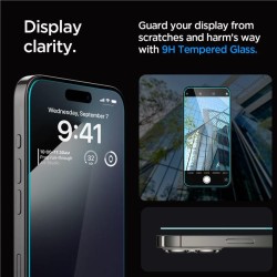 Set 2 folii sticla cu sistem de montare Case friendly Spigen GLAStR EZ FIT compatibil cu iPhone 15 Pro Max