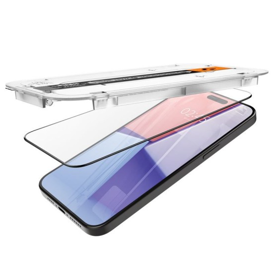 Set 2 folii sticla cu sistem de montare Spigen GLAStR EZ FIT compatibil cu iPhone 15 Pro Max Black (Ingredi, AGL06873) by www.silkase.ro