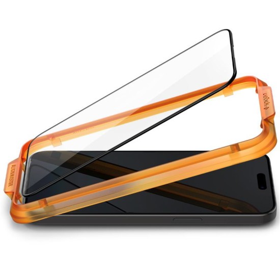 Set 2 folii de sticla securizate, Spigen, Pentru iPhone 15 Pro Max, Negru/Transparent (Ingredi, AGL06875) by www.silkase.ro