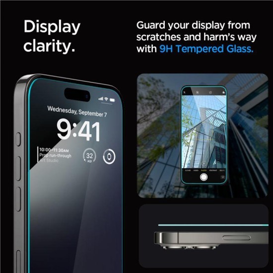 Folie pentru iPhone 15 Pro (set 2) - Spigen Glas.tR EZ FIT - Clear (Ingredi, AGL06892) by www.silkase.ro