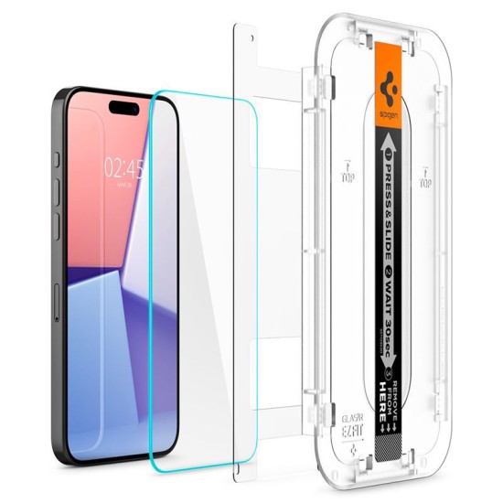 Folie pentru iPhone 15 Pro (set 2) - Spigen Glas.tR EZ FIT - Clear (Ingredi, AGL06892) by www.silkase.ro
