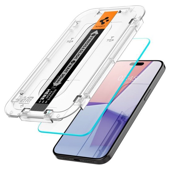 Folie pentru iPhone 15 Pro (set 2) - Spigen Glas.tR EZ FIT - Clear (Ingredi, AGL06892) by www.silkase.ro