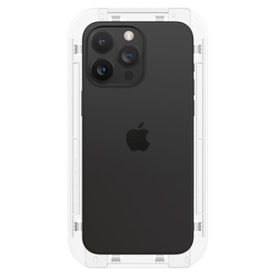 Set 2 folii sticla cu sistem de montare Spigen GLAStR EZ FIT compatibil cu iPhone 15 Pro Black (Ingredi, AGL06893) by www.silkase.ro