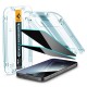 Set 2 folii sticla cu sistem de montare Case friendly Spigen GLAStR EZ FIT compatibil cu iPhone 15 Pro Privacy (Ingredi, AGL06894) by www.silkase.ro