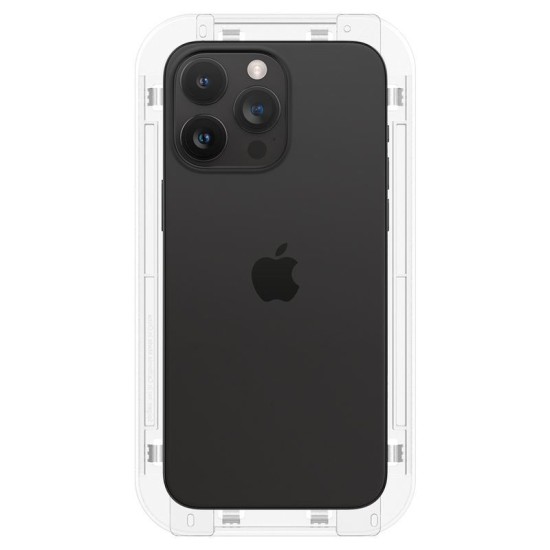 Set 2 folii sticla cu sistem de montare Case friendly Spigen GLAStR EZ FIT compatibil cu iPhone 15 Pro Privacy (Ingredi, AGL06894) by www.silkase.ro