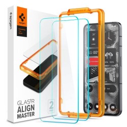 Set 2 folii sticla transparente cu sistem de montare Case friendly Spigen ALM GLAStR compatibil cu Nothing Phone 2
