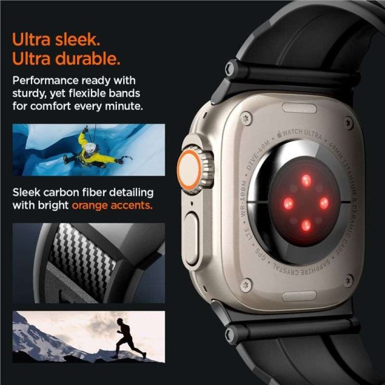 Curea Spigen Rugged Ultra Band pentru Apple Watch 4/5/6/7/8/9/Se/Ultra 1/2 (42/44/45/49 mm) Negru Mat (Ingredi, AMP07105) by www.silkase.ro