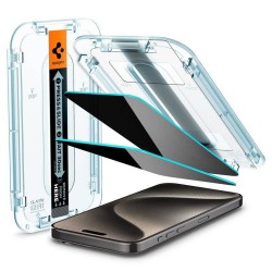 Folie sticla cu sistem de montare Case friendly Spigen GLAStR EZ FIT compatibila cu iPhone 15 Pro Max Privacy