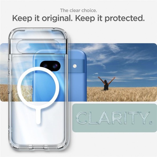 Spigen Ultra Hybrid OneTap Metal Ring MagSafe pentru Google Pixel 8a, alb/transparent (Pixel 8a, ACS07263) by www.silkase.ro