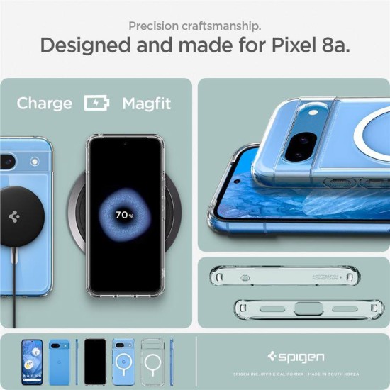 Spigen Ultra Hybrid OneTap Metal Ring MagSafe pentru Google Pixel 8a, alb/transparent (Pixel 8a, ACS07263) by www.silkase.ro