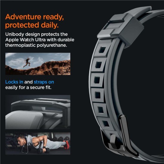 Husa pentru Apple Watch Ultra / Ultra 2 + Curea, Spigen Rugged Armor Pro, Dark Grey (Spigen, Ingredi) by www.silkase.ro Husa pentru Apple Watch Ultra / Ultra 2 + Curea, Spigen Rugged Armor Pro, Dark Grey (Ingredi, ACS07390) by www.silkase.ro