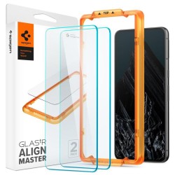 Set 2 folii sticla cu sistem de montare Case friendly Spigen ALM Glass FC compatibil cu Google Pixel 8 Pro Black