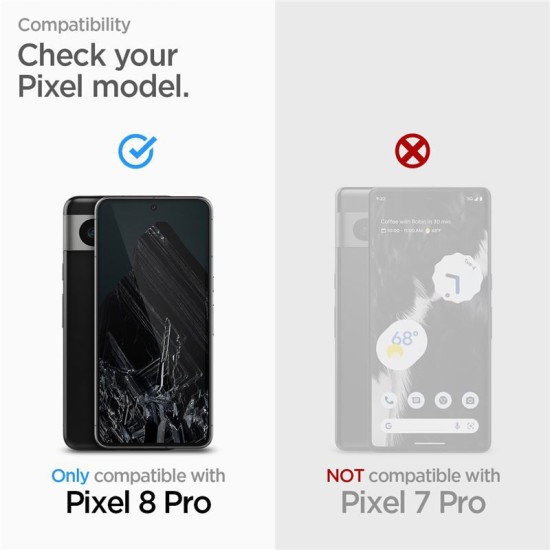 Set 2 folii sticla cu sistem de montare Case friendly Spigen ALM Glass FC compatibil cu Google Pixel 8 Pro Black (Ingredi, AGL07395) by www.silkase.ro