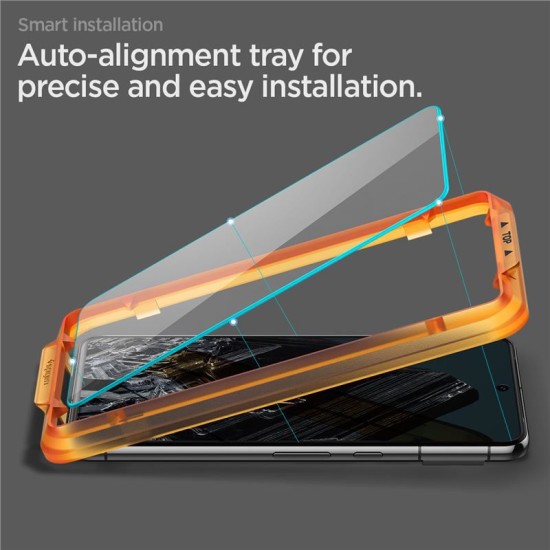 Set 2 folii sticla cu sistem de montare Case friendly Spigen ALM Glass FC compatibil cu Google Pixel 8 Pro Black (Ingredi, AGL07395) by www.silkase.ro