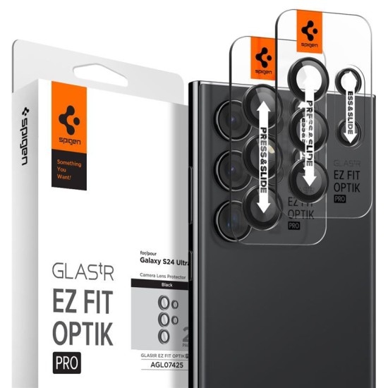 Set 2x5 protectii sticla camera foto Spigen Optik EZ FIT compatibil cu Samsung Galaxy S24 Ultra Black (Ingredi, AGL07425) by www.silkase.ro