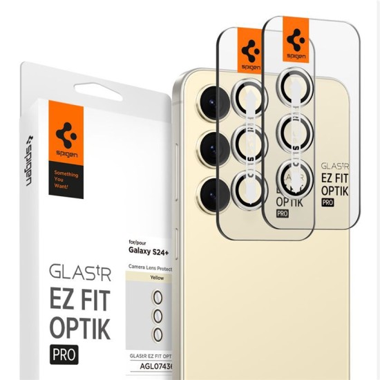 Set 2x3 protectii sticla camera foto Spigen Optik EZ FIT compatibil cu Samsung Galaxy S24 Plus Yellow (Ingredi, AGL07436) by www.silkase.ro