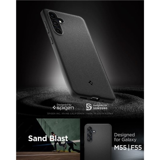 Husa Spigen Essential SandBlast compatibila cu Samsung Galaxy M55 5G Matte Black (Ingredi, ACS07541) by www.silkase.ro