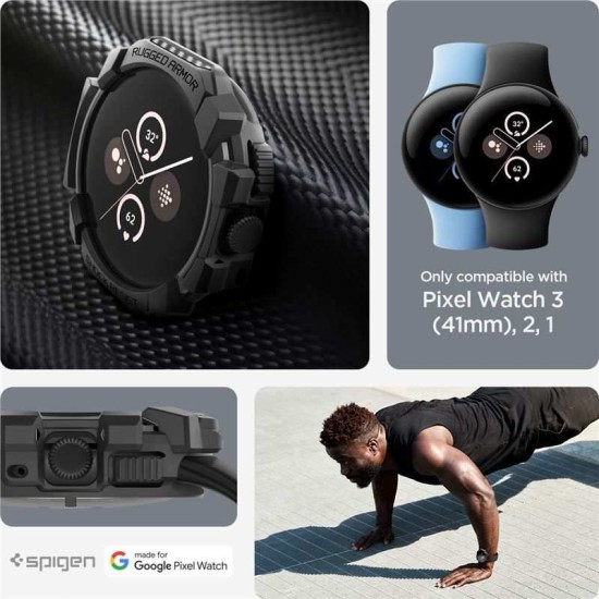 SPIGEN Husă Rugged Armor Google Pixel Watch 3/2/1 (41mm - 1.2 inch), Negru (Google, ACS07555) by www.silkase.ro