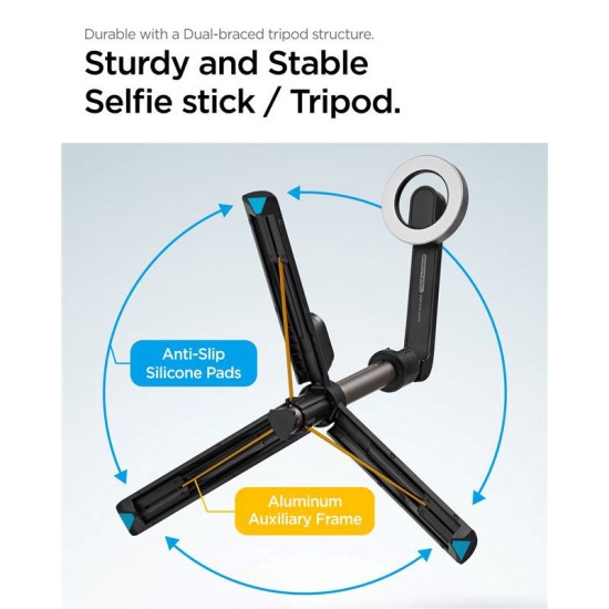 Trepied si selfie stick Spigen compatibil MagSafe M1, negru (Selfie Sticks și Trepiede, AMP07656) by www.silkase.ro