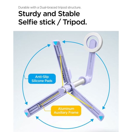 Trepied si selfie stick Spigen compatibil MagSafe, lavanda (Selfie Sticks și Trepiede, AMP07658) by www.silkase.ro