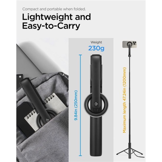 Trepied si selfie stick lung Spigen compatibil MagSafe, negru (Spigen, Ingredi) by www.silkase.ro Trepied si selfie stick lung Spigen compatibil MagSafe, negru (Selfie Sticks și Trepiede, AMP07659) by www.silkase.ro