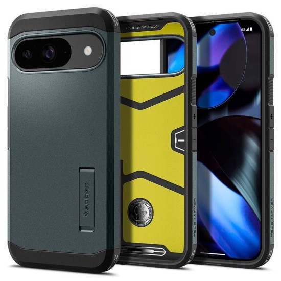 Husa Spigen Tough Armor pentru  Google Pixel 9 Pro/Pixel 9, verde metalic (Pixel 9 Pro, ACS07694) by www.silkase.ro