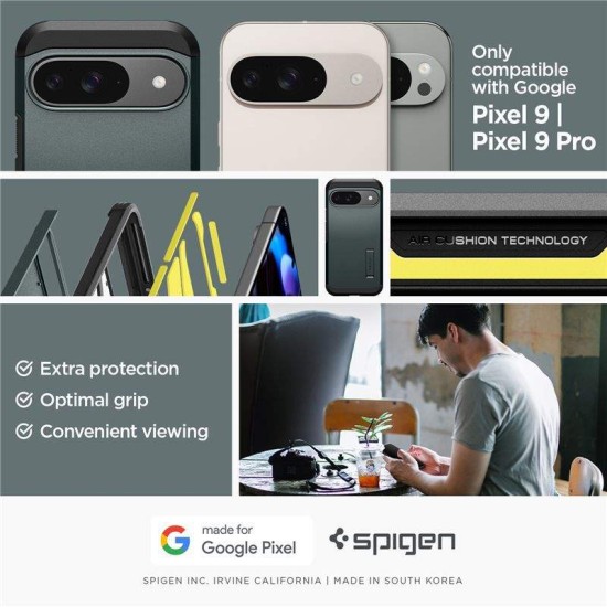 Husa Spigen Tough Armor pentru  Google Pixel 9 Pro/Pixel 9, verde metalic (Pixel 9 Pro, ACS07694) by www.silkase.ro