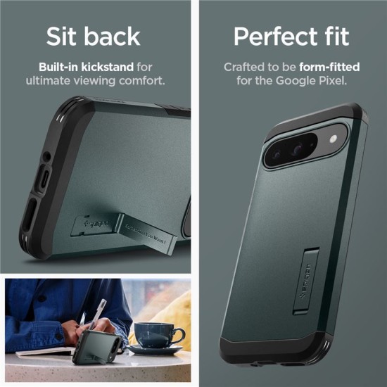 Husa Spigen Tough Armor pentru  Google Pixel 9 Pro/Pixel 9, verde metalic (Pixel 9 Pro, ACS07694) by www.silkase.ro