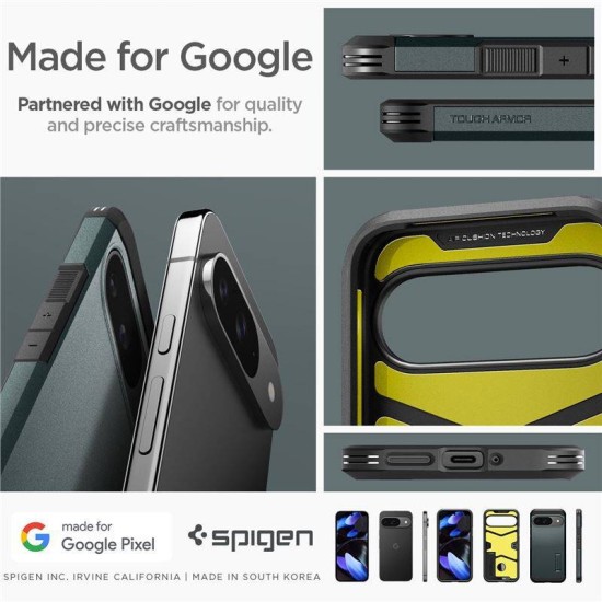Husa Spigen Tough Armor pentru  Google Pixel 9 Pro/Pixel 9, verde metalic (Pixel 9 Pro, ACS07694) by www.silkase.ro