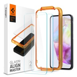 Set 2 folii sticla transparente cu sistem de montare Case friendly Spigen ALM GLAStR compatibil cu Samsung Galaxy A35 5G