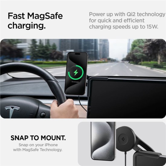 Suport auto Spigen TapLock pentru masini Tesla, Wireless / Screen, Compatibil MagSafe, Incarcare Wireless 15W, Negru (Suport auto, ACP07870) by www.silkase.ro