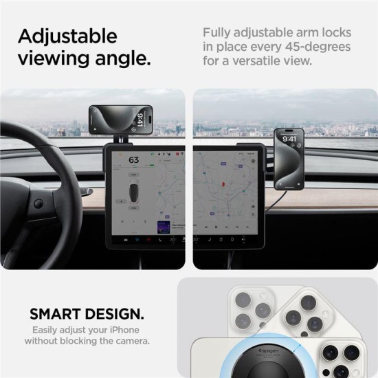 Suport auto Spigen TapLock pentru masini Tesla, Wireless / Screen, Compatibil MagSafe, Incarcare Wireless 15W, Negru (Suport auto, ACP07870) by www.silkase.ro