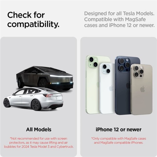 Suport auto Spigen TapLock pentru masini Tesla, Wireless / Screen, Compatibil MagSafe, Incarcare Wireless 15W, Negru (Suport auto, ACP07870) by www.silkase.ro
