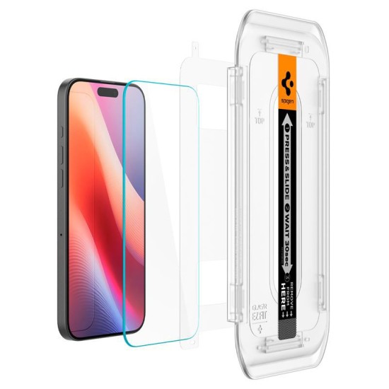 Set 2 folii sticla cu sistem de montare Case friendly Spigen GLAStR EZ FIT compatibil cu iPhone 16 Pro Max (Ingredi, AGL07907) by www.silkase.ro