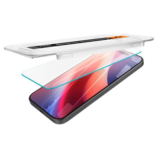 Set 2 folii sticla cu sistem de montare Case friendly Spigen GLAStR EZ FIT compatibil cu iPhone 16 Pro Max (Ingredi, AGL07907) by www.silkase.ro