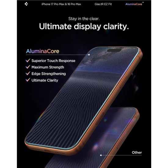 Set 2 folii sticla cu sistem de montare Case friendly Spigen GLAStR EZ FIT compatibil cu iPhone 16 Pro Max (Ingredi, AGL07907) by www.silkase.ro