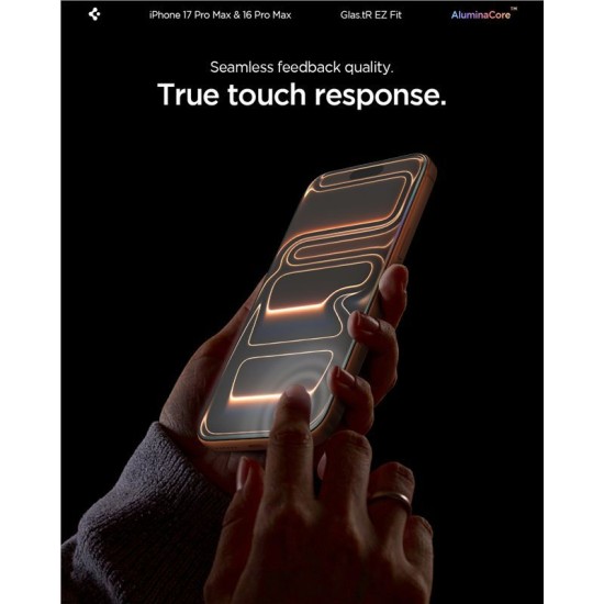 Set 2 folii sticla cu sistem de montare Case friendly Spigen GLAStR EZ FIT compatibil cu iPhone 16 Pro Max (Ingredi, AGL07907) by www.silkase.ro